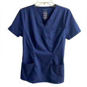 Jaanuu scrub top women navy blue v neck short sleeves Small NWT